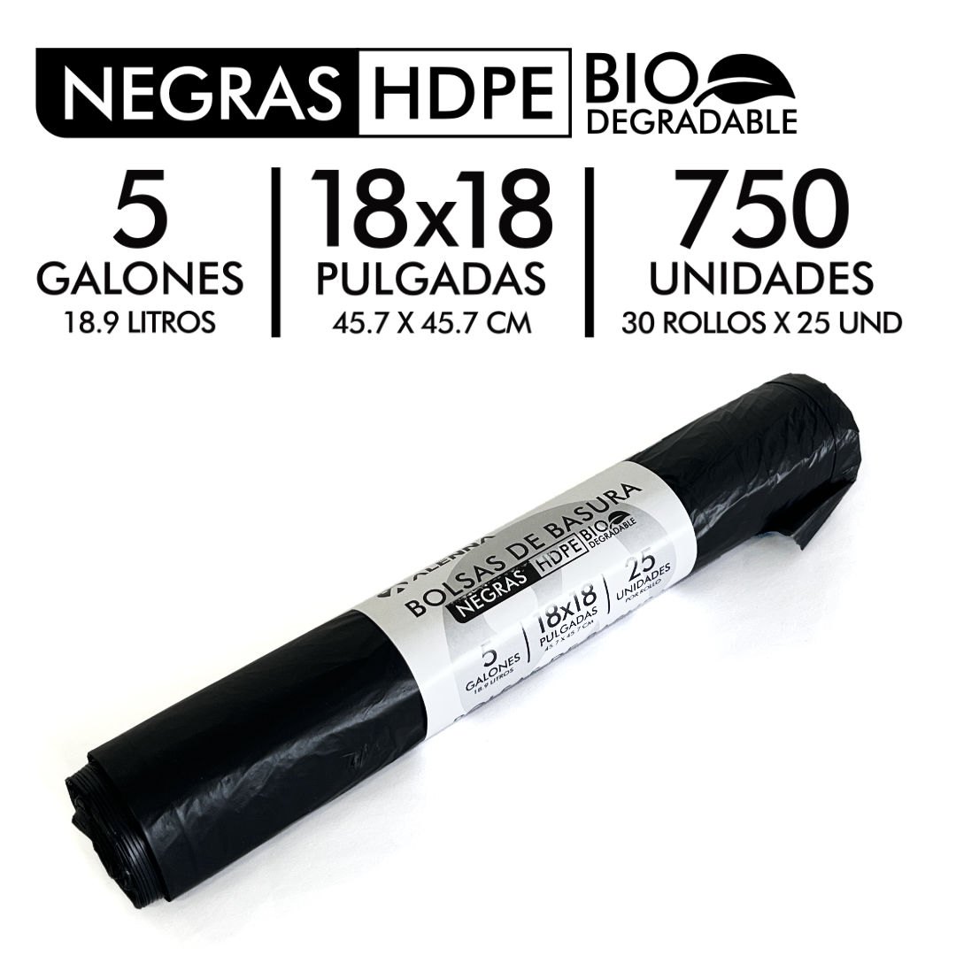 Bolsas de Basura Negras 18×18 Biodegradables 25 Unidades