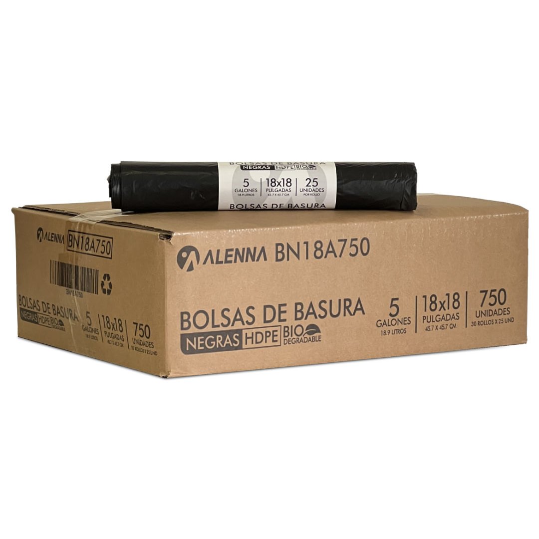 Bolsas de Basura Negras 18×18 Biodegradables Caja (750 Unidades).
