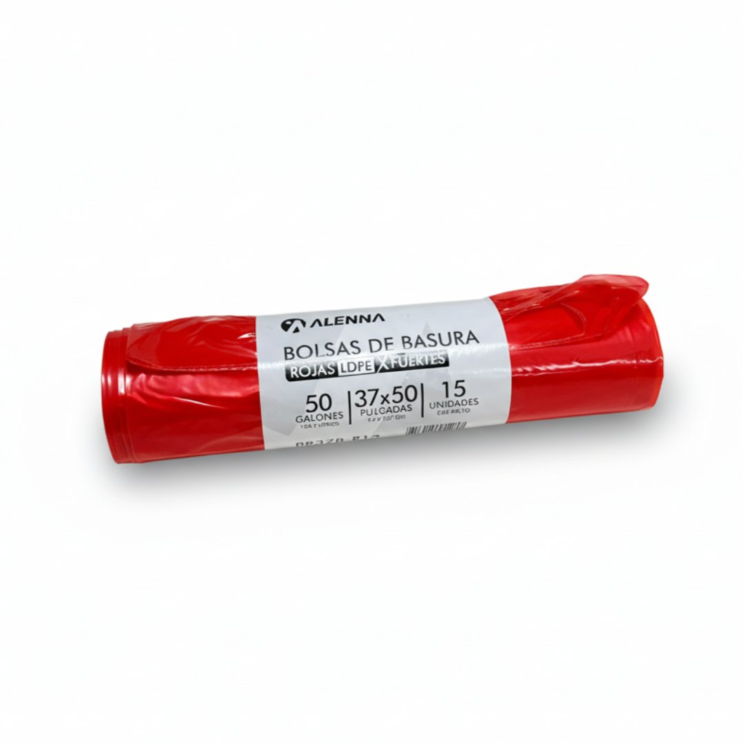 Bolsas Rojas Extra Fuertes 37×50 Rollo de 15 unidades.